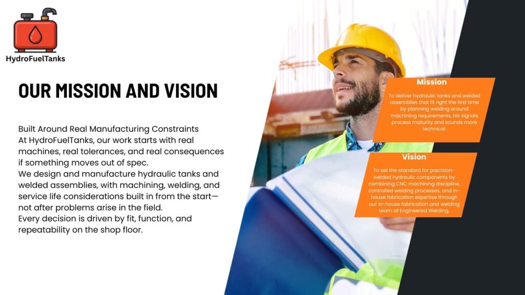 Precision welding and fabrication process for hydraulic tanks and machined assemblies